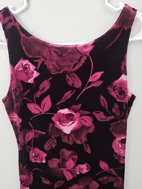 Benson And Smith Sleeveless Velvet Floral Midi Dress in Deep Burgundy Pink